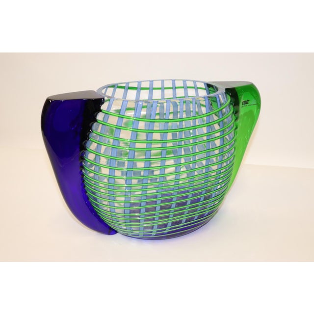 Late 20th Century Mid-Century Modern Green and Blue Murano Glass Vase For Sale - Image 5 of 13