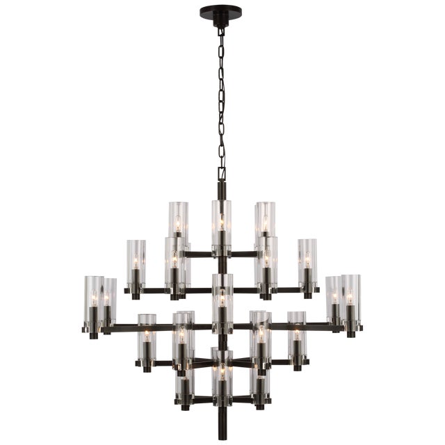 Modern Chapman & Myers for Visual Comfort Signature Sonnet Large Chandelier in Bronze with Clear Glass For Sale - Image 3 of 5