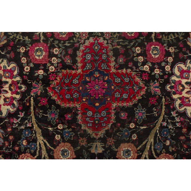 Rug & Kilim Antique Persian Rug in Black With Red Floral Patterns - by Rug & Kilim For Sale - Image 4 of 6