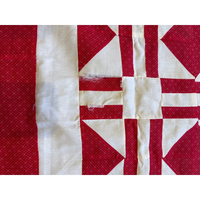 Vintage Red White Quilt Top Only Diamond Pattern 68x93 For Sale - Image 10 of 10
