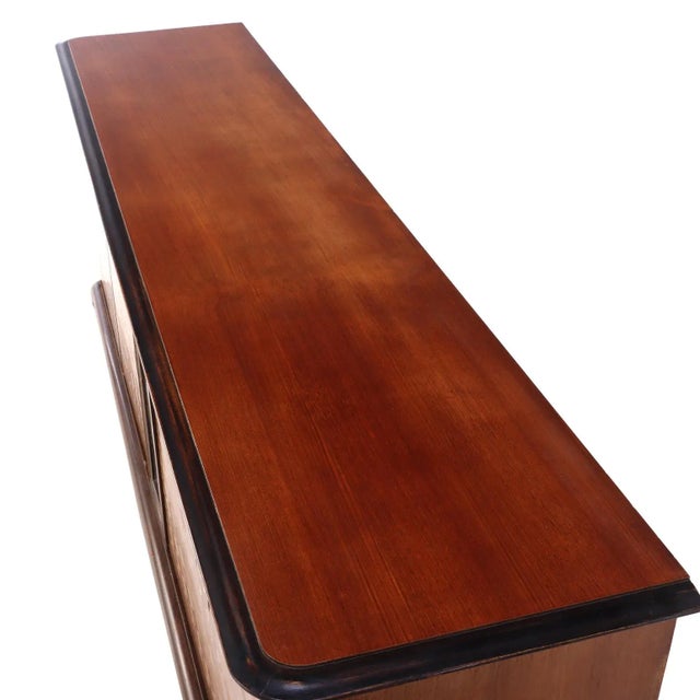 Wood A French Modernist Style Marquetry Sideboard, Attributed to Jules Leleu, C. 1950. For Sale - Image 7 of 9