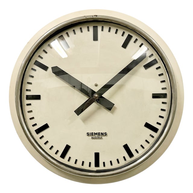 Industrial Factory Beige Wall Clock, Austria, 1960s For Sale