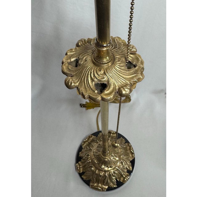 Brass Antique Brass Acanthus Leaf Buffet Table Lamps Brass Pull Chains Black Marble Bases - a Pair For Sale - Image 8 of 12