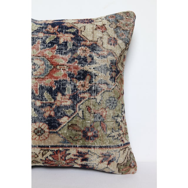 Green Vintage Wool Rug Cushion With Floral Pattern -Bohemian Rug Pillow in Navy & Green Palette - 20'' X 20'' For Sale - Image 8 of 8