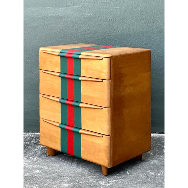 Make a bold style statement with this vintage Heywood Wakefield 4-drawer chest, brilliantly customized with a high-fashion...