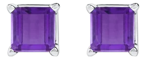 14K White Gold 5x5MM Princess Cut Purple Amethyst Solitaire Stud Earrings