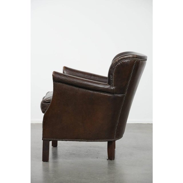 Dark Brown Armchair in Cowhide with a Reversible Kelim Seat Cushion For Sale - Image 6 of 17