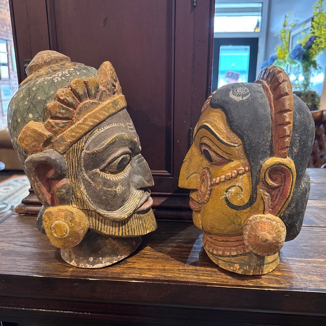 Mid 20th Century Pair of Indian Folk Art Heads, Male & Female Door Gaurds For Sale In Pittsburgh - Image 6 of 12