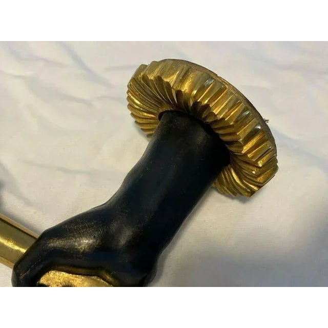 C1920's French Art Deco Gilt & Patinated Bronze "Hand Torch" Wall Sconce with Opaline Shade Style Andre Arbus For Sale - Image 4 of 10