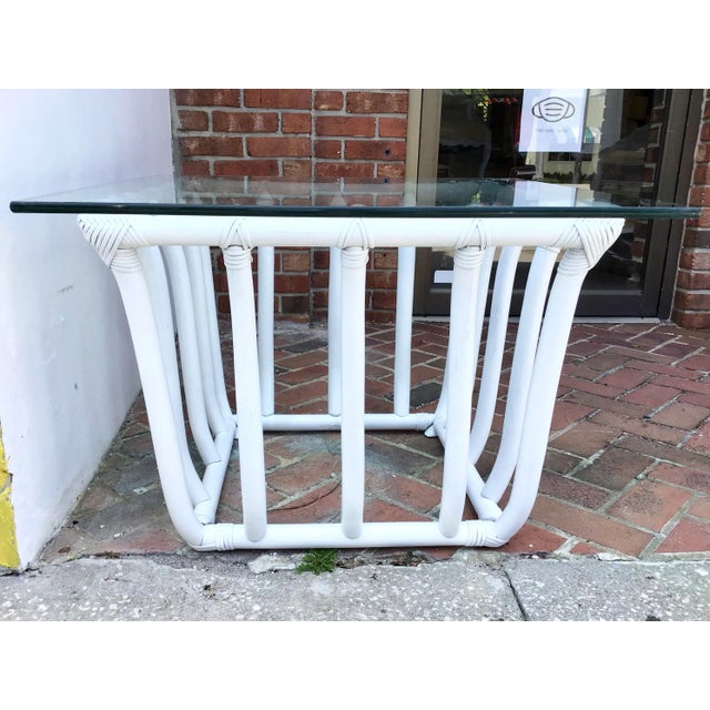 Boho Chic White Rattan Square Side Table For Sale - Image 4 of 10