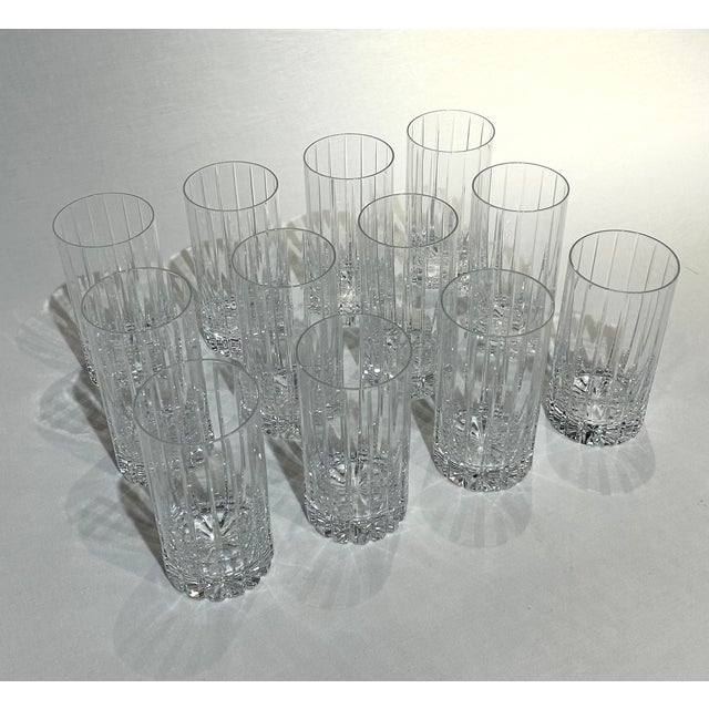 Transitional Set of 12 Williams-Sonoma Hand-Cut Crystal Dorset Highball Barware For Sale - Image 3 of 6