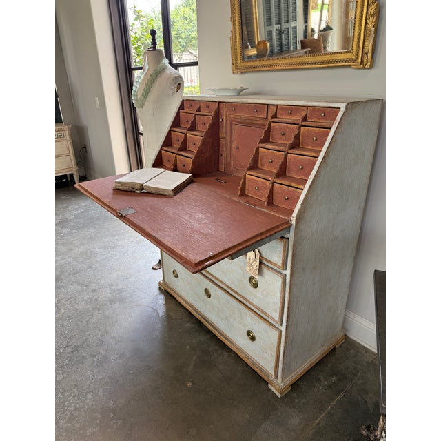 Baby Blue Early 19th C. Swedish Gustavian Style Painted Drop Front Writing Desk For Sale - Image 8 of 10