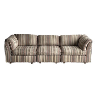 1980s Vintage Postmodern Striped Pillow-Back Three-Piece Modular Sofa For Sale