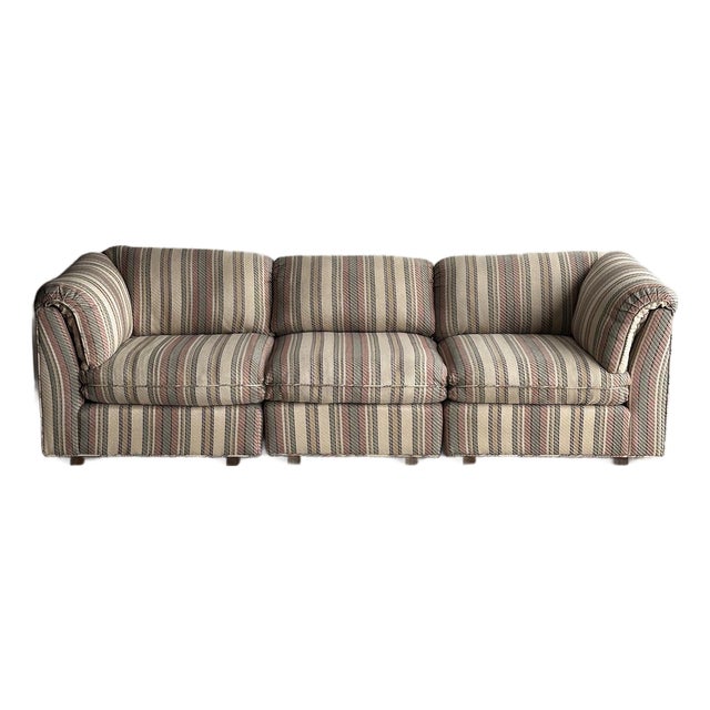 1980s Vintage Postmodern Striped Pillow-Back Three-Piece Modular Sofa For Sale