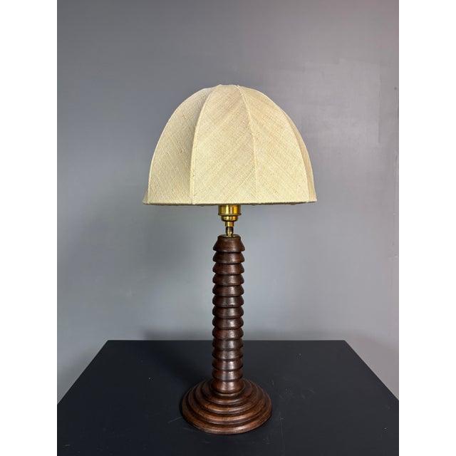 Brutalist French Wood Turned Mushroom Table Lamp in the style of Charles Dudouyt, 1950s For Sale - Image 12 of 12