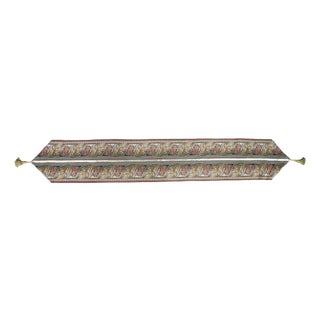 Vintage French Baroque Woven Tapestry Table Runner Acanthus Leaf Gold Tassel For Sale