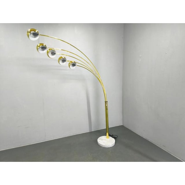 Danish Arc Floor Lamp in Brass and Marble from Bilka, 1970s For Sale - Image 3 of 16