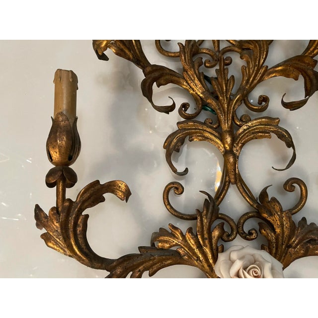 Large Gold Gilded Florentine Sconces, 1960s, Set of 2 For Sale - Image 3 of 8