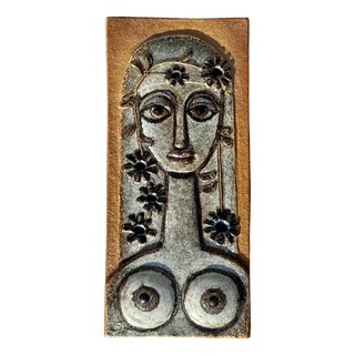 Ceramic Wall Tile Relief with Female Motif by Joseph Simon for Søholm, Denmark, 1970s For Sale