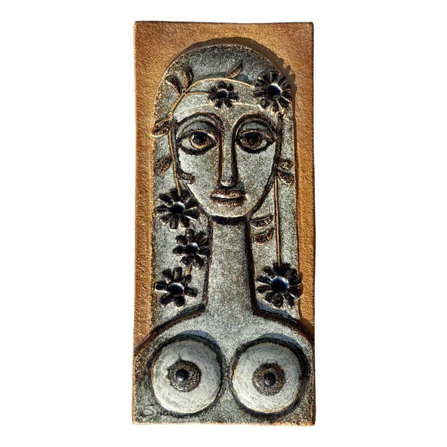 Ceramic Wall Tile Relief with Female Motif by Joseph Simon for Søholm, Denmark, 1970s For Sale
