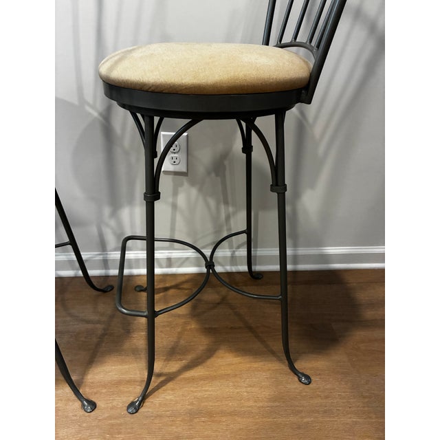 Late 20th Century Pair Charleston Forge Gray Wrought Iron Arched Swivel Bar Stools For Sale - Image 10 of 12