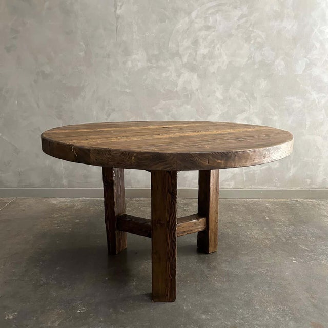 Custom Reclaimed Elm Wood Dining Table in Dark Finish For Sale In Los Angeles - Image 6 of 9