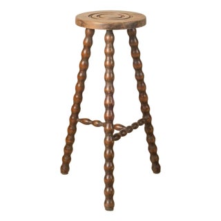 1950s Tall French Wood Tripod Stool For Sale