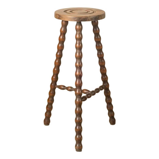 1990s Tall French Wood Tripod Stool For Sale