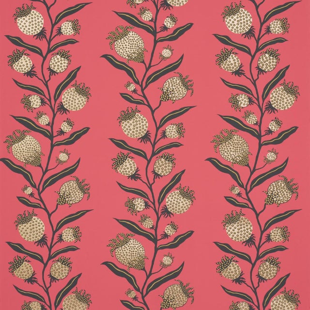 SAMPLE - Schumacher x Marian Mcevoy Thistle Vine Wallpaper In Red & Gold For Sale
