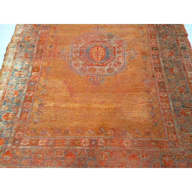 19th Century Antique Turkish Oushak Area Rug, 1880s, Pale Yellow & Blue, 5' x 5' For Sale - Image 12 of 14