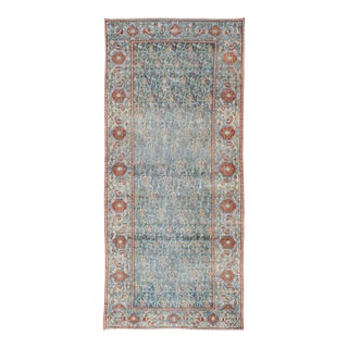 Wide Persian Malayer Runner With All-Over Floral Pattern in Persian Blue Color 4'1 X 9'10 For Sale