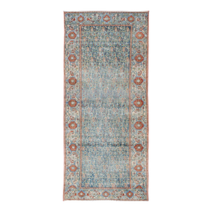Wide Persian Malayer Runner With All-Over Floral Pattern in Persian Blue Color 4'1 X 9'10