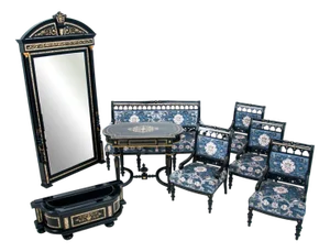A , Historic Living Room Set, Austria, First Half of the 19th Century., Set of 8