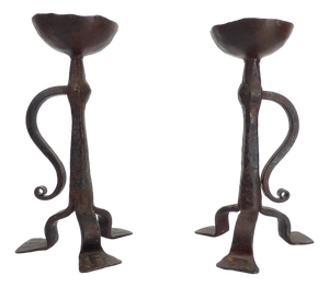 Wrought Iron Tripod Candlesticks, 1890s, Set of 2