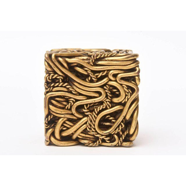 Bronze Vintage Signed Yascal French Bronze Twisted Square Cube Sculptures Pair Of For Sale - Image 8 of 11