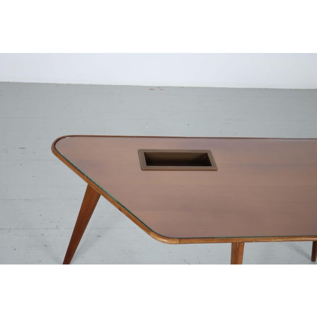 Coffee Table with Inlaid Glass Top and Copper Bowl, 1950s For Sale - Image 15 of 18