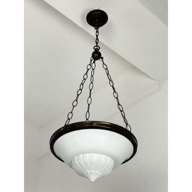 Art Deco Pendant Lamp in Brass and Milk Glass, 1940s For Sale - Image 10 of 10