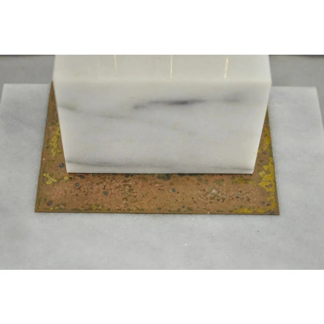 White Vintage Mid Century Modern Art Deco Marble & Brass Bankers Desk Lamp W/ Shade For Sale - Image 8 of 12