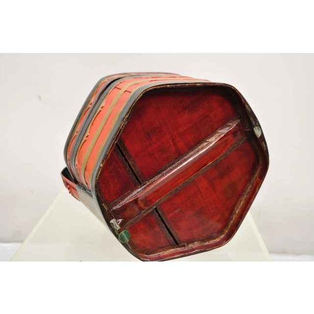Vintage Chinese Black & Red Lacquer Floral Painted Lidded Wooden Tea Caddy Box For Sale - Image 9 of 11