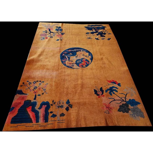 1920s Chinese Art Deco Carpet ( 6' X 8'6" - 183 x 260 cm ) Antique Chinese – Art Deco Hallway Runner Wool Yellow Rug,...