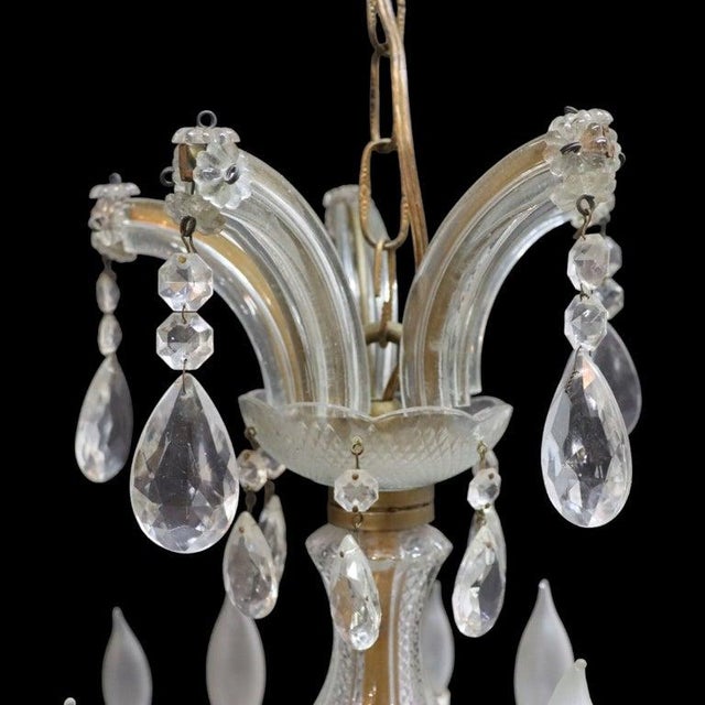 Crystal & Glass Crystal Arm 12-Light Chandelier C1940 For Sale - Image 4 of 10