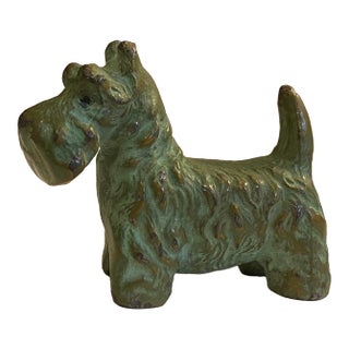 Antique Virdigris Patinated Bronze Scottie Dog Sculpture Miniature 2 1/4" Scottish Terrier Scotty. For Sale