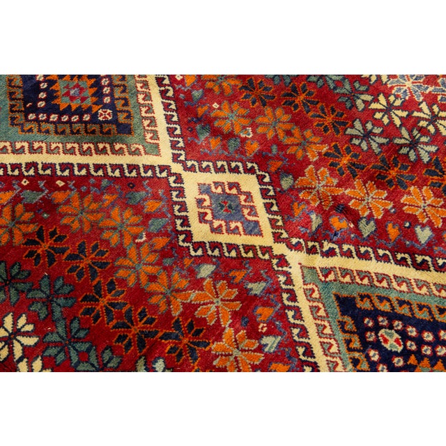 Textile Vintage Handmade Shiraz Wool Scatter Rug in Red With Allover Floral Design For Sale - Image 7 of 8