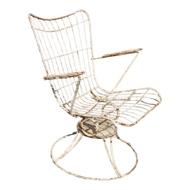 Vintage Mid-Century Modern Homecrest Style White Wire Swivel Rocker Lounge Chair For Sale