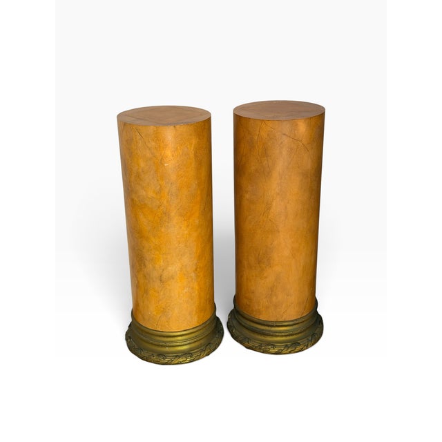 Stone Pair of 18c Style Trompe l'Oeil Painted Faux Marble & Gilt Bronze Columns For Sale - Image 7 of 7