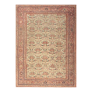 1920s Beige Room Size Antique Allover Floral Knotted Wool Persian Mahal Rug For Sale