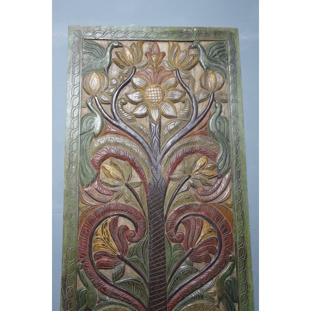 Hand-Carved Tree of Life Barn Door Panel in Earthy Patina | Vintage Architectural Wall Art 84x36 For Sale - Image 11 of 11