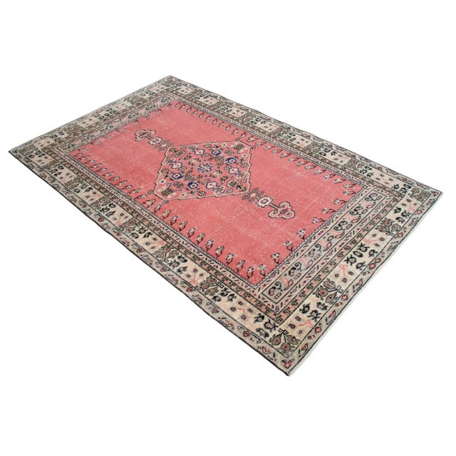 Distressed Area Rug Hand Knotted Muted Color Oushak Medallion Rug - 3'10'' X 6'3'' For Sale - Image 4 of 15
