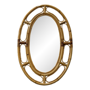 1970s Bamboo and Rattan Oval Wall Mirror