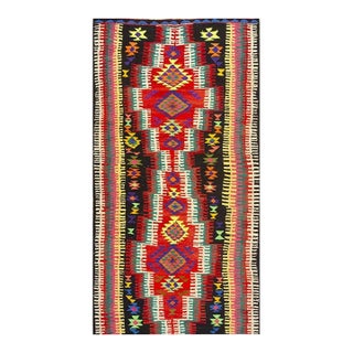1940s Antique Turkish Kilim Handwoven Multicolor Geometric Rug 5'10" X 11'10" For Sale